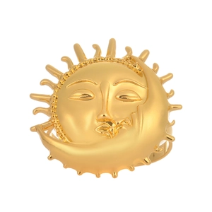 Golden sun and moon face totem napkin ring made of zinc alloy for festive table decor