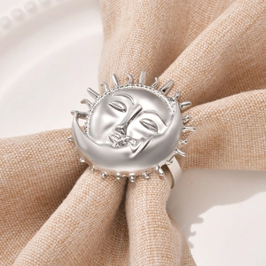 Creative silver sun and moon napkin ring with bohemian metal relief for table decor