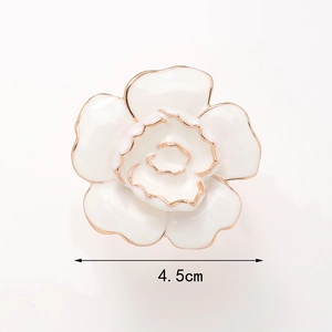 Rond de serviette rose blanche avec bordure dorée en alliage de zinc, diamètre 4,5 cm