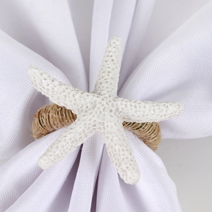 Nautical starfish napkin ring made of resin and natural jute rope for wedding table decor