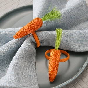 Handmade Rope Woven Carrot Napkin Ring Easter Table Decor Orange Green Carrot Shaped Holder For Hotel Party Dining Table
