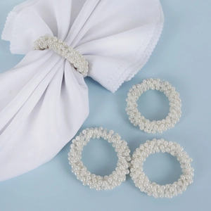 White Imitation Artificial Pearl Napkin Rings Round Beaded Napkin Buckles For Wedding Banquet Table Decoration Party Supplies