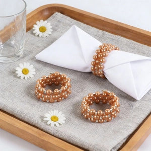 Ronds De Serviette Élégants Fausses Künstliche Perles Strass Boucles Tissé Or Champagne Pour Décoration De Table De Mariage Banquet