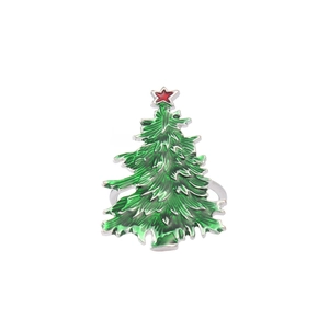 Rond de serviette sapin de Noël vert avec étoile rouge et métal argenté pour la fête