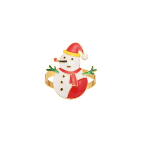 Christmas snowman napkin ring with colorful enamel finish on a gold metal base