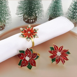 Anelli Per Tovaglioli Di Fiori Stella Di Natale Lega Smalto Strass Supporto Da Tavolo Decorativo Per Festa Hotel