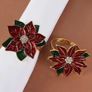 Portatovaglioli natalizio a forma di stella di Natale rossa e verde con strass