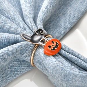 Halloween Black Cat And Pumpkin Napkin Ring Gold Plated Zinc Alloy Enamel Table Decoration For Holiday Party Dinner Novelty