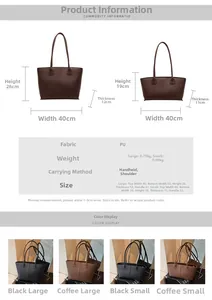 Size chart for chic tote bags in PU leather with detailed dimensions for large and small sizes