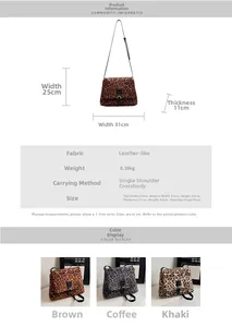 Tabella taglie borsa tote leopardata in finta pelle scamosciata con misure e peso