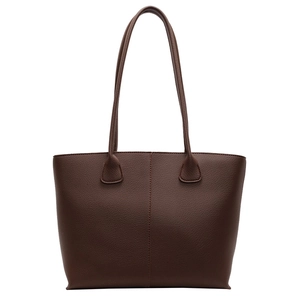 Dark brown lychee pattern leather tote bag with large capacity for women's daily commute