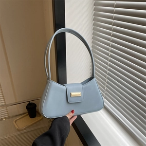 Women French Niche PU Leather Baguette Bag Underarm Shoulder Bag With Metal Buckle Solid Color Commuting Crossbody Bag