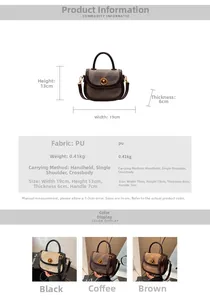 Size guide for PU leather square crossbody bag with dimensions and multi-color options