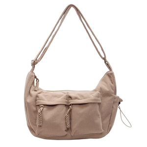 Cord-Tragetasche mit zwei Fronttaschen und verstellbarem Gurt in Khakibraun Finish