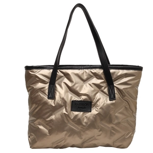 Grand sac cabas matelassé doré métallisé pour femme avec doubles anses noires chic
