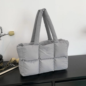 Women Large Capacity Quilted Puffer Tote Bag Lightweight Nylon Shoulder Bag Minimalist Fashion Padded Handbag Casual Underarm Bag