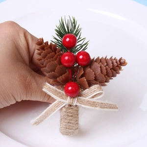 Christmas Napkin Rings Pine Cone Red Berries Pine Needle Jute Bow Rustic Holiday Dining Table Decoration Buckles Festive