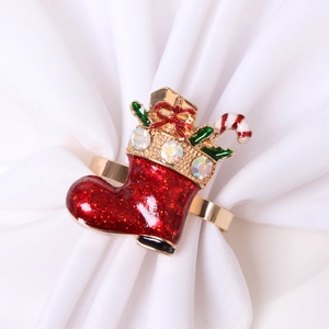 Rond de serviette botte de Noël avec paillettes rouges et sucre d'orge décoratif