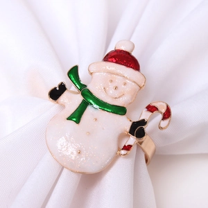Rond de serviette bonhomme de neige de Noël avec paillettes et anneau en métal doré