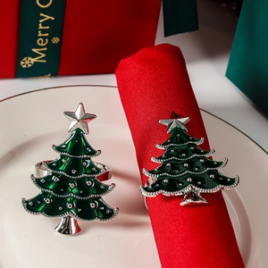 Christmas Tree Napkin Rings Zinc Alloy Green Enamel Star Top Festive Table Decor Hotel Western Restaurant Supplies