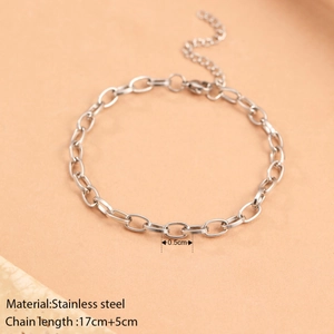 Stainless steel oval link chain bracelet with textured finish and lobster clasp