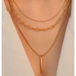 Collana A Strati Minimalista In Acciaio Inossidabile Ciondolo A Barra Verticale Catena A Graffetta Serpente Gioielli Geometrici