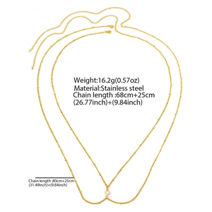 Gold double-layered stainless steel body chain with crystal centerpiece and adjustable links