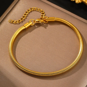 Minimalist gold titanium steel snake bone chain bracelet with adjustable lobster clasp