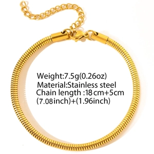 Golden snake chain bracelet in stainless steel with adjustable lobster clasp
