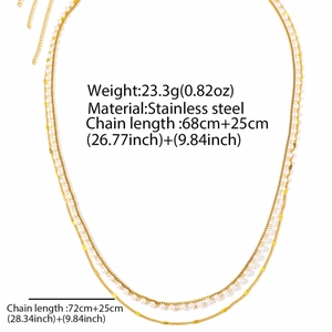 Multilayer stainless steel body chain with white pearls on golden finish long necklace