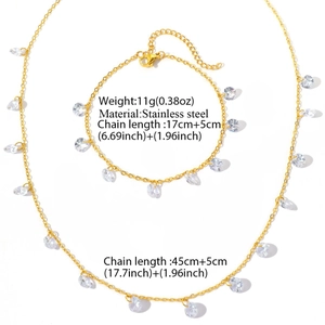 Luxurious 18k gold plated stainless steel jewelry set with floating round crystal pendants