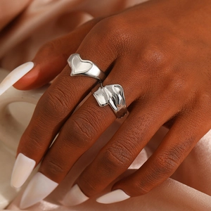 Fashion Minimalist Stainless Steel Gold Plated Heart Irregular Adjustable Open Rings Set For Women Trendy Jewelry Gift