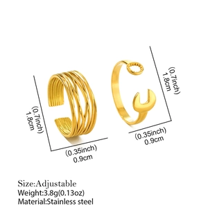 Gold stainless steel geometric crossover and wrench style open rings set for women