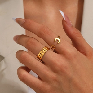 Wrench And Cuban Link Chain Rings Stainless Steel Adjustable Open Band Minimalist Hip Hop Fashion Accessory For Women
