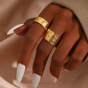 Fashion Stainless Steel Heart Open Ring For Women Hip Hop Geometric Adjustable Line Textured Finger Ring Jewelry Gift