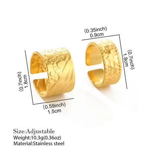 Adjustable golden stainless steel open rings set with unique hammered texture finish