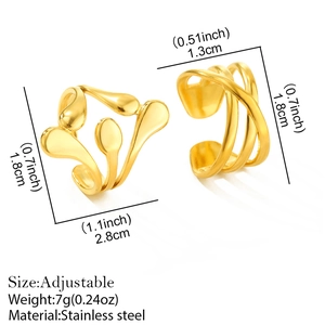 304 Stainless steel adjustable rings with a gold organic curved geometric design