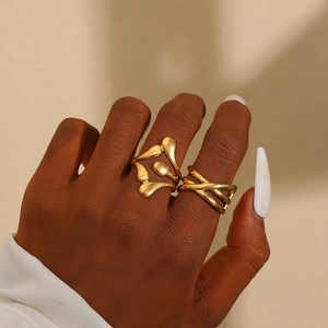 304 Stainless Steel Geometric Ring Curved Liquid Metal Minimalist Style Adjustable Fashion Jewelry For Women