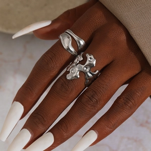 Irregular 18K gold plated stainless steel adjustable rings set in silver modernist style
