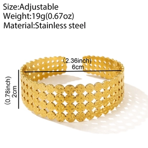 Adjustable 18k gold hollow stainless steel bangle with geometric pattern for women