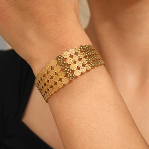 Stainless Steel Bangle Bracelet Hollow Cutout Hammered Texture Adjustable Open Cuff Jewelry For Women Modern