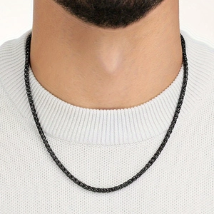Wheat Chain Necklace Stainless Steel Black Plated Streetwear Punk Style Unisex Minimalist Jewelry