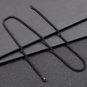 Minimalist black braided stainless steel wheat chain necklace with lobster clasp for men