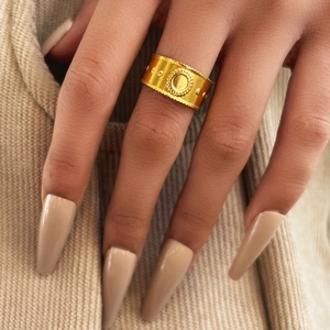 Anello Aperto Regolabile Retrò Acciaio Inossidabile Bohemien Geometrico Motivo Rilievo Gioielli Moda Vintage Per Donne Uomini