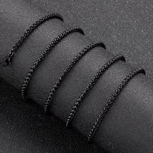 Unisex black stainless steel woven chain necklace with secure lobster clasp closure
