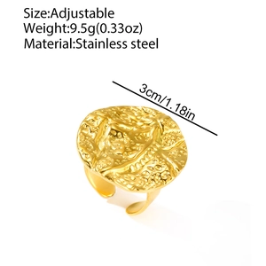 Minimalist 18k gold plated stainless steel textured round open ring for women