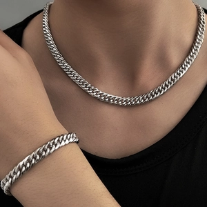 Collier Et Bracelet À Maillons Cubains En Acier Inoxydable Bijoux Punk Minimalistes Hip Hop Pour Hommes Femmes