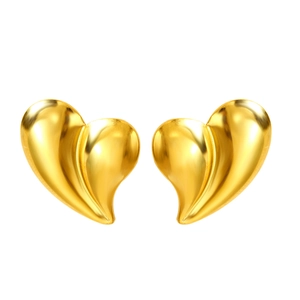 Modern 18K gold-plated oversized heart stud earrings with a polished metallic mirror finish