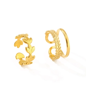 Elegant gold-plated stainless steel leaf ring set with minimalist open branch design
