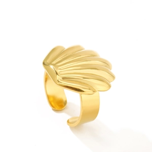 French vintage style gold scallop shell ring with adjustable open band for women